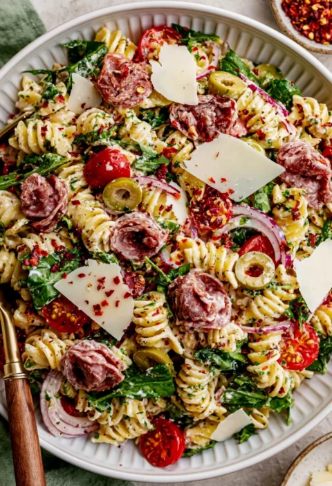 Italian Grinder Pasta Salad with Chili Crisp
