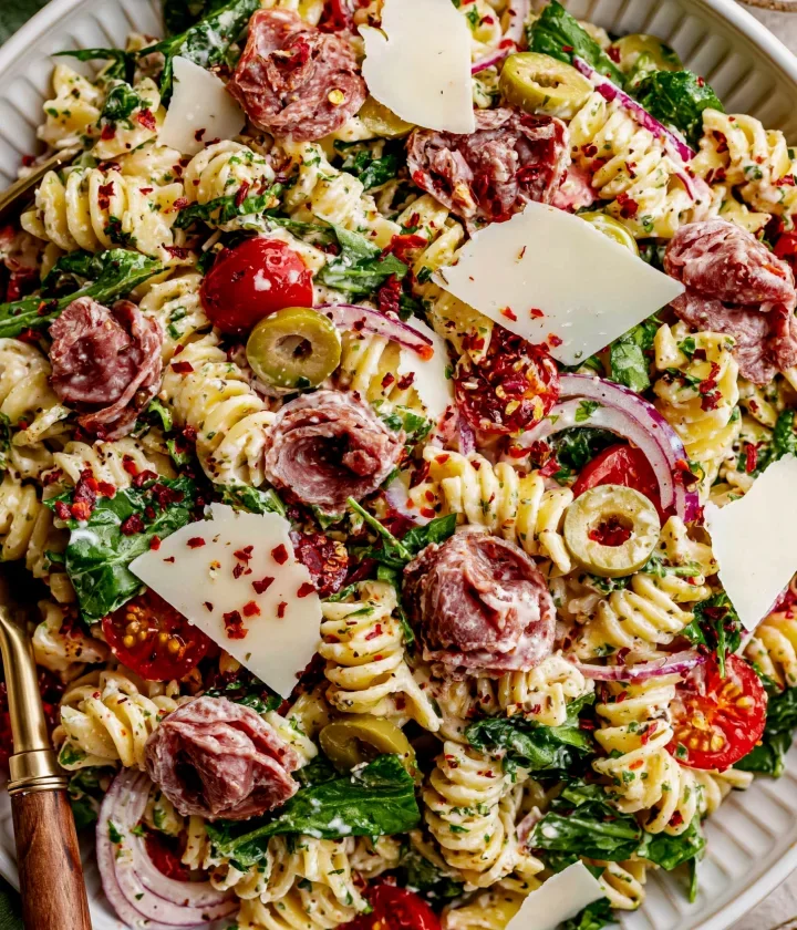 Italian Grinder Pasta Salad with Chili Crisp