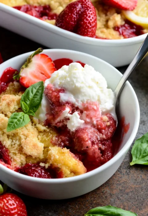 Lemon Basil Strawberry Cobbler