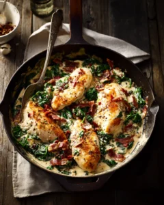 One Skillet Chicken with Cream Cheese and Turkey Bacon