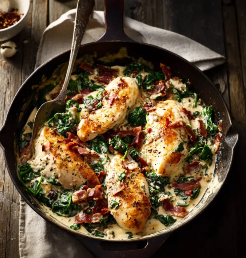 One Skillet Chicken with Cream Cheese and Turkey Bacon
