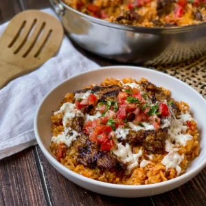 Queso Mexican Steak and Rice