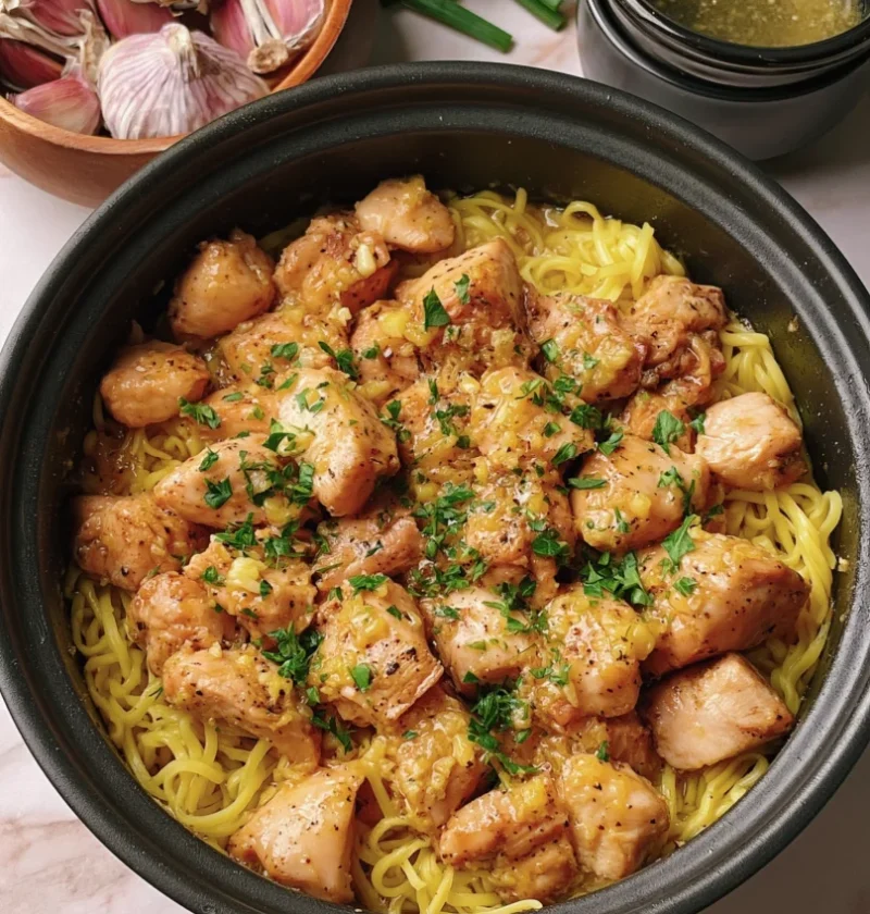 Slow Cooker Amish Garlic Butter Chicken Noodles