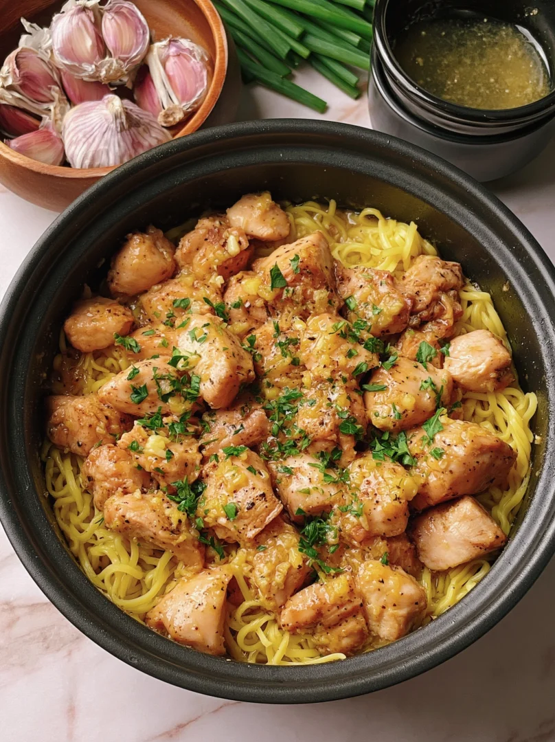 Slow Cooker Amish Garlic Butter Chicken Noodles
