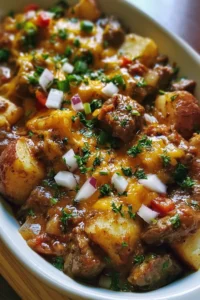 Slow Cooker Loaded Steak and Potato Bake