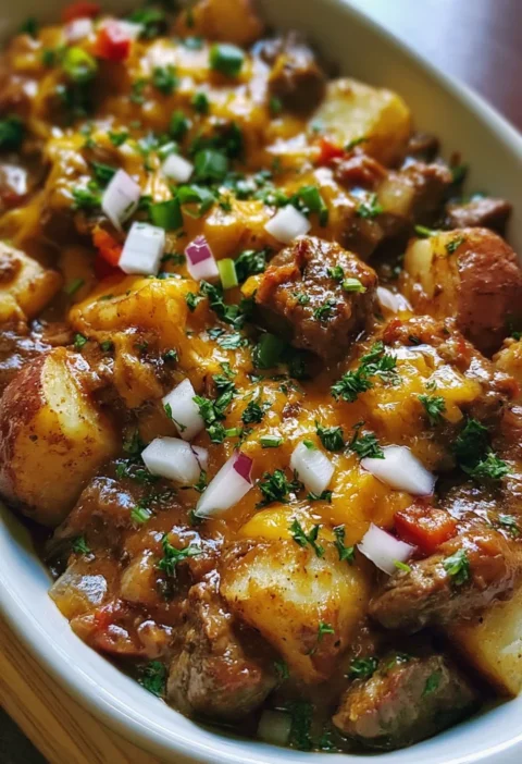 Slow Cooker Loaded Steak and Potato Bake