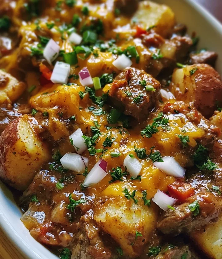 Slow Cooker Loaded Steak and Potato Bake