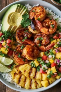 Tasty and Delicious Shrimp & Rice Bowl with Pineapple Salsa