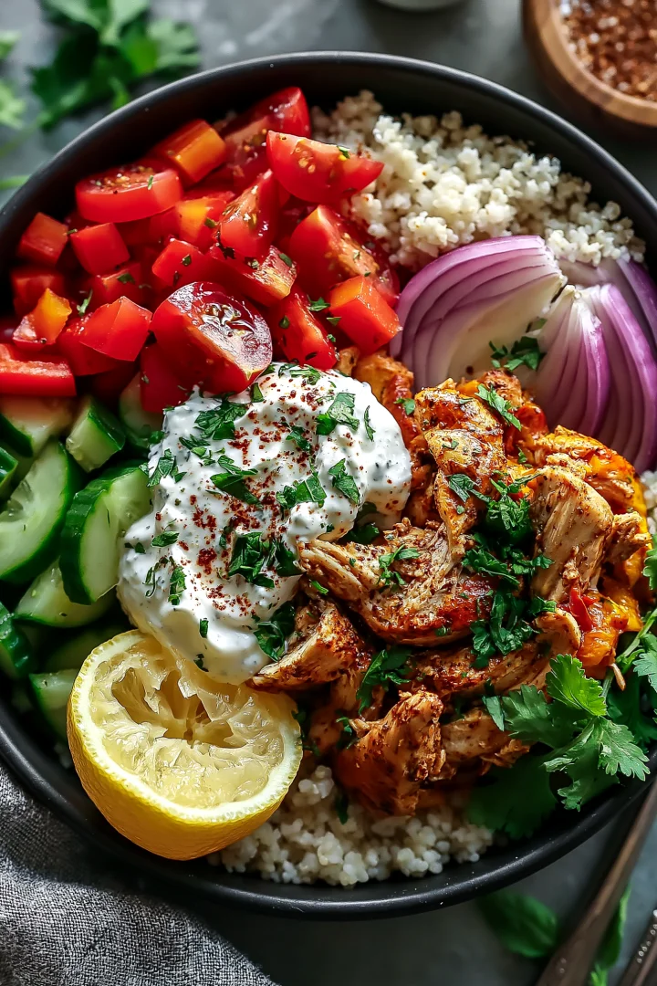 High Protein Crockpot Chicken Shawarma Bowl Delight