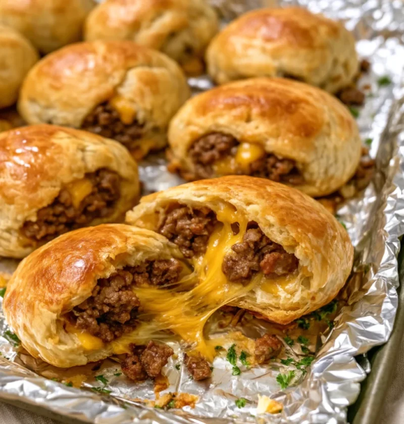 4-Ingredient Cheesy Ground Beef Biscuit Bombs