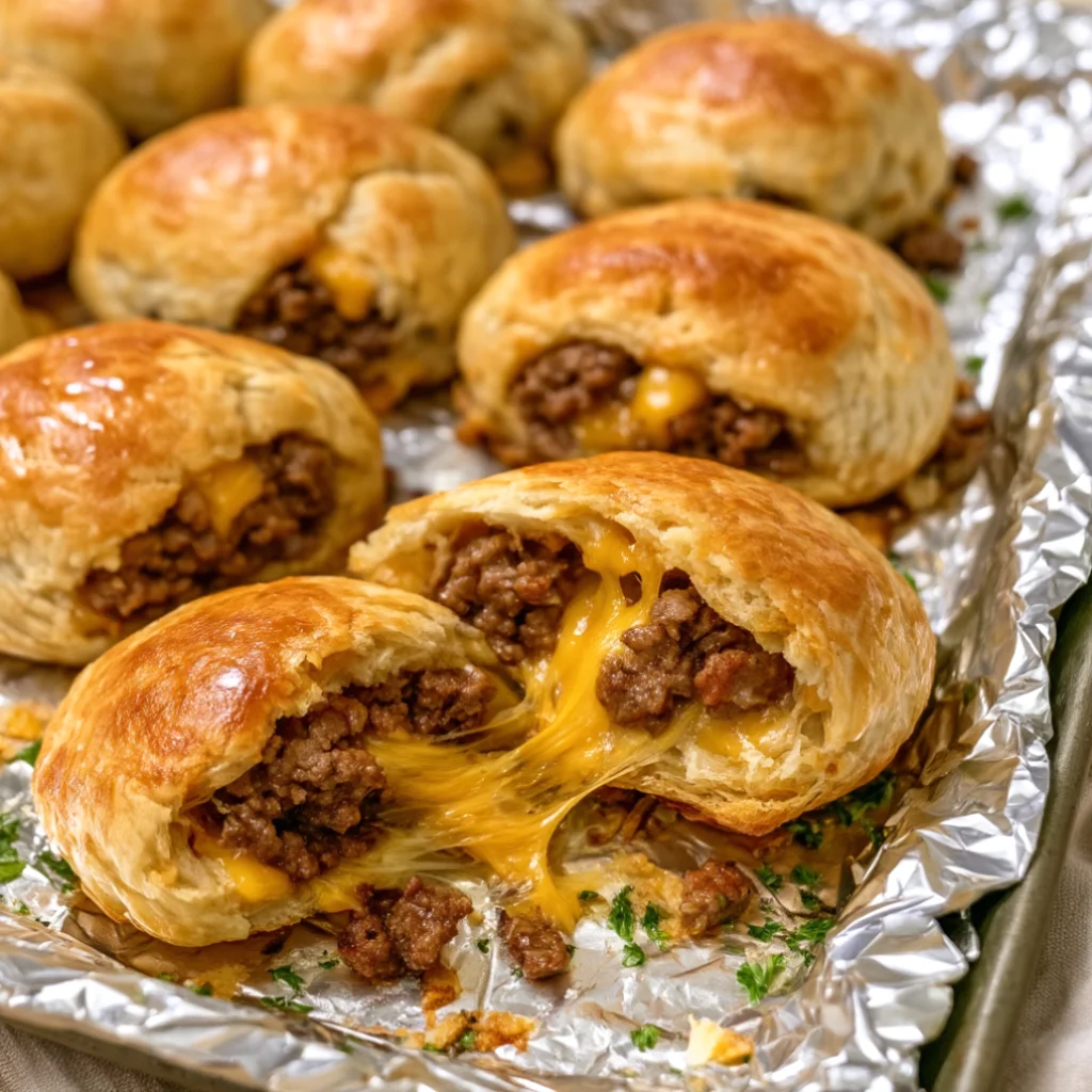 4-Ingredient Cheesy Ground Beef Biscuit Bombs