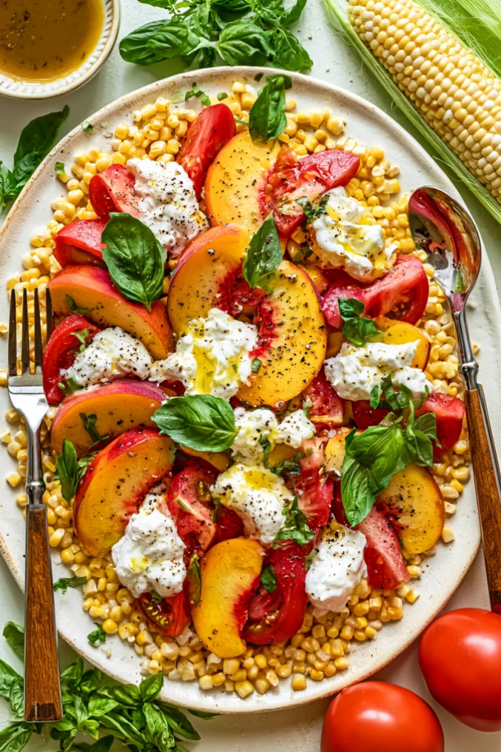Burrata Peach Salad with Hot Honey Vinaigrette