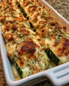 Creamy Chicken Alfredo Stuffed Zucchini Boats