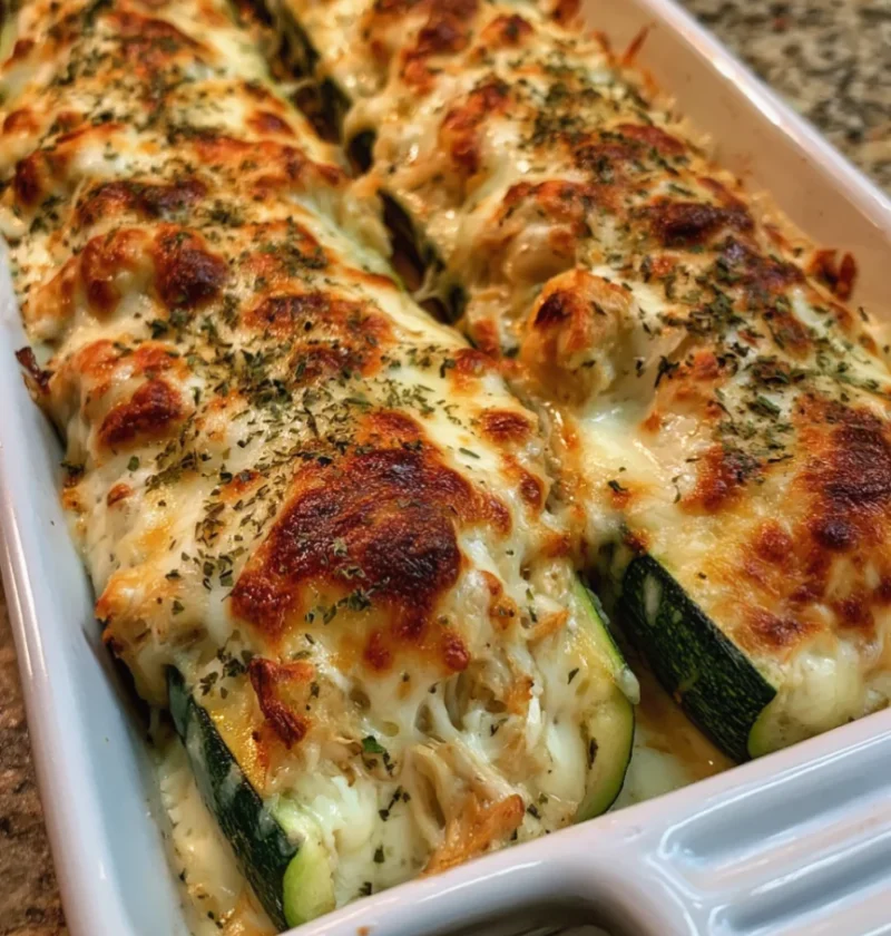 Creamy Chicken Alfredo Stuffed Zucchini Boats