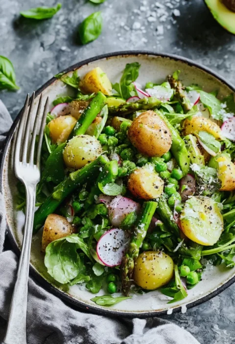 Delicious Healthy Meal Cold Asparagus Salad with Potatoes & Avocado