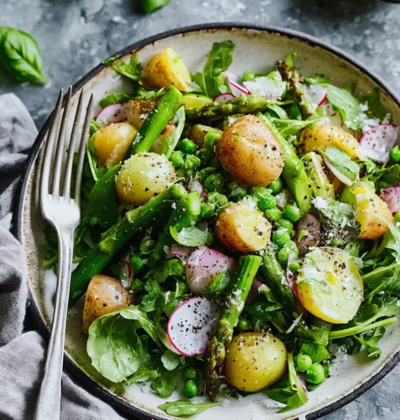 Delicious Healthy Meal Cold Asparagus Salad with Potatoes & Avocado