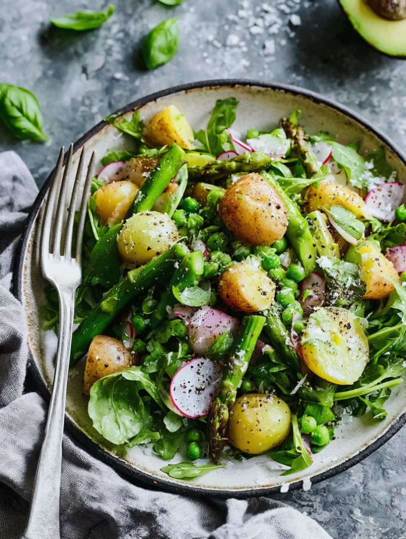 Delicious Healthy Meal Cold Asparagus Salad with Potatoes & Avocado