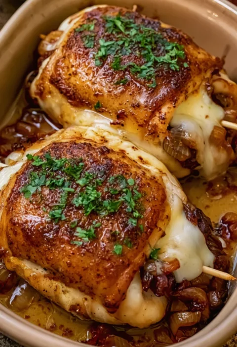 French Onion Mozzarella Stuffed Chicken