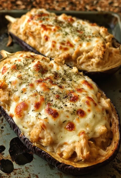 Garlic Parmesan Chicken Stuffed Eggplant