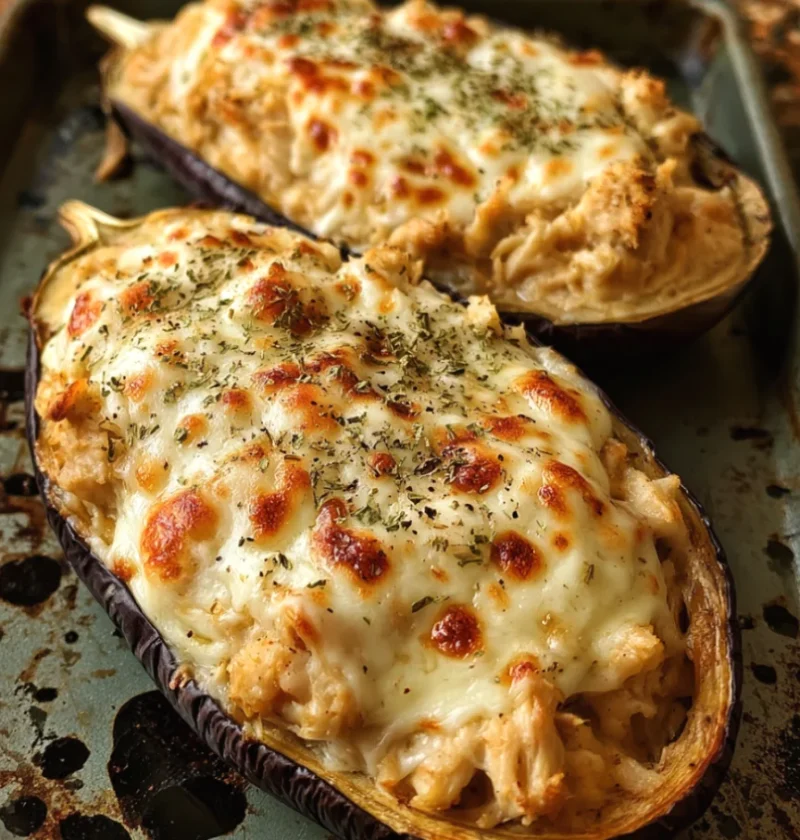 Garlic Parmesan Chicken Stuffed Eggplant