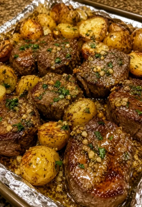 Garlic Butter Beef Medallions and Potatoes